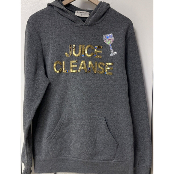 Bow & Drape Gray Hoodie Hand Sewn Gold Sequins Wine Glass Theme Size Medium Fun - Picture 3 of 13